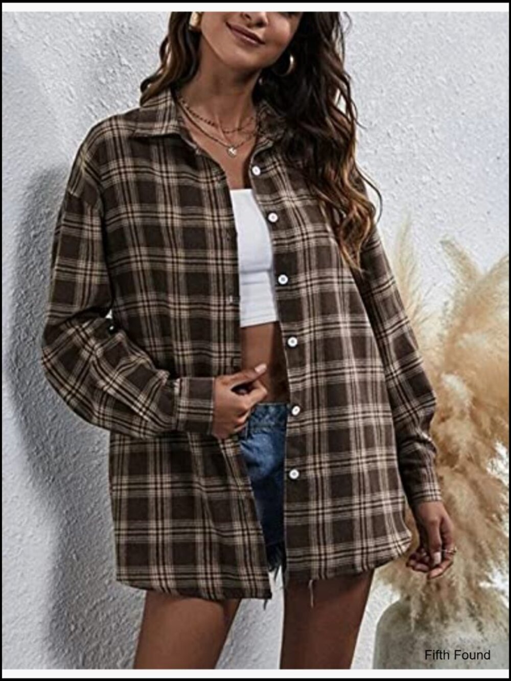 Oversized Flannel Plaid Button Down Shirt Blouse Top Long Sleeve - Picture 2 of 7